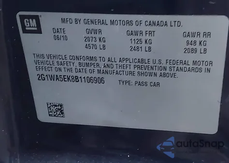 2011 Chevrolet Impala Ls z USA, uszkodzony, nr VIN 2G1WA5EK8B1106906